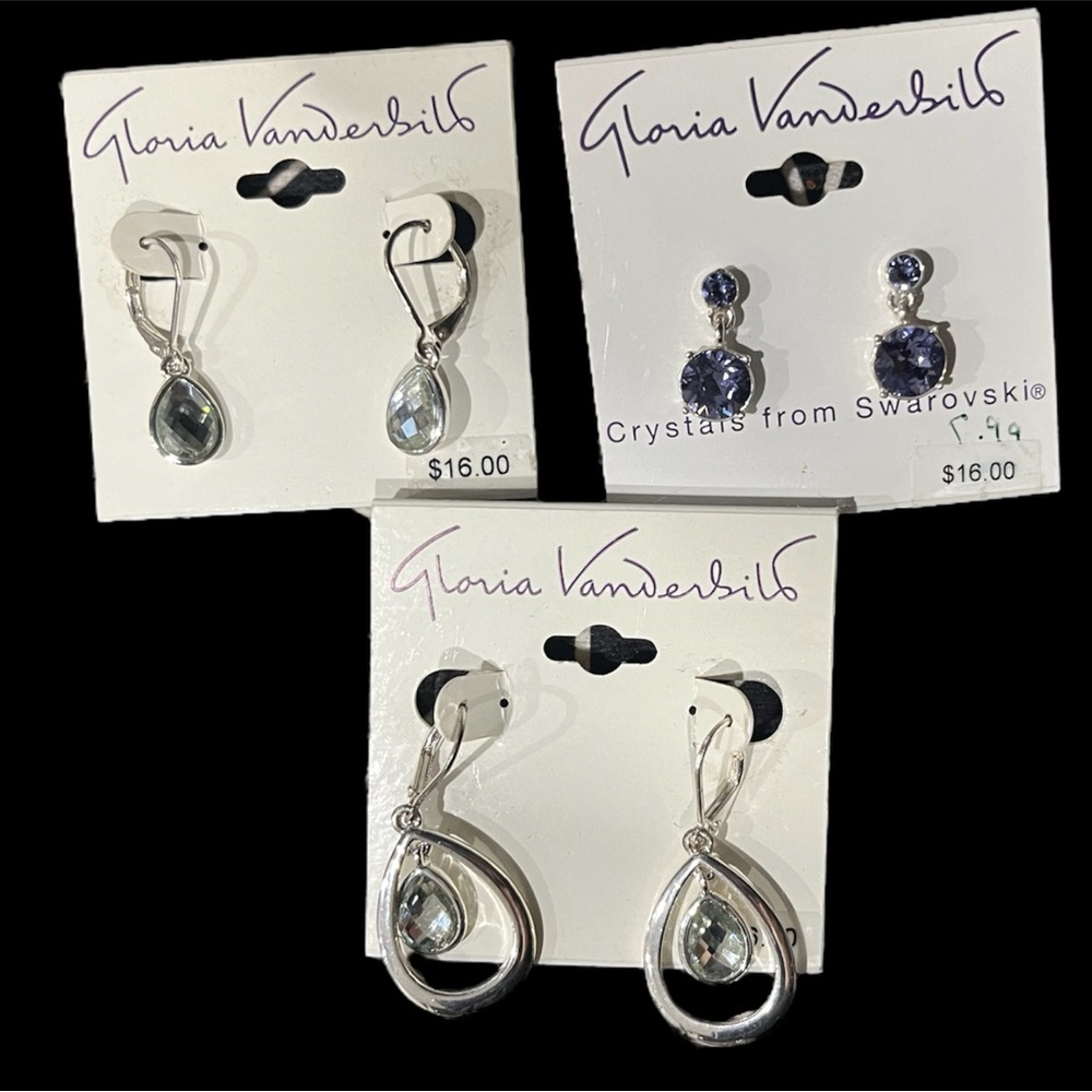 Three Sets Of Gloria Vanderbilt Earrings. New With Tags.